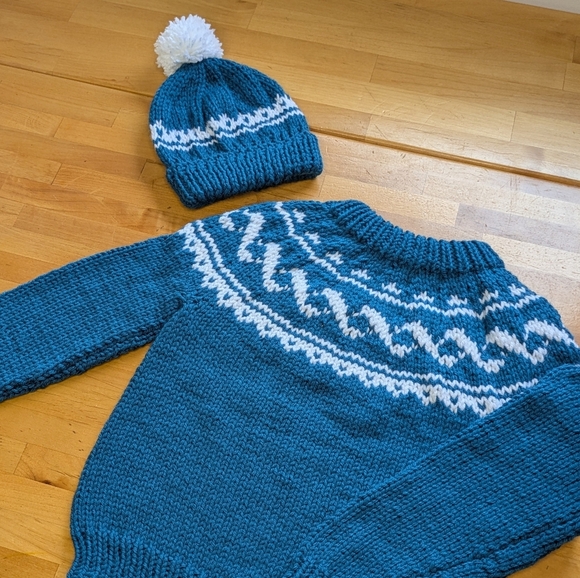 Kids Fair Isle Crewneck Pullover With Matching Toque - Acrylic - New - Picture 4 of 8